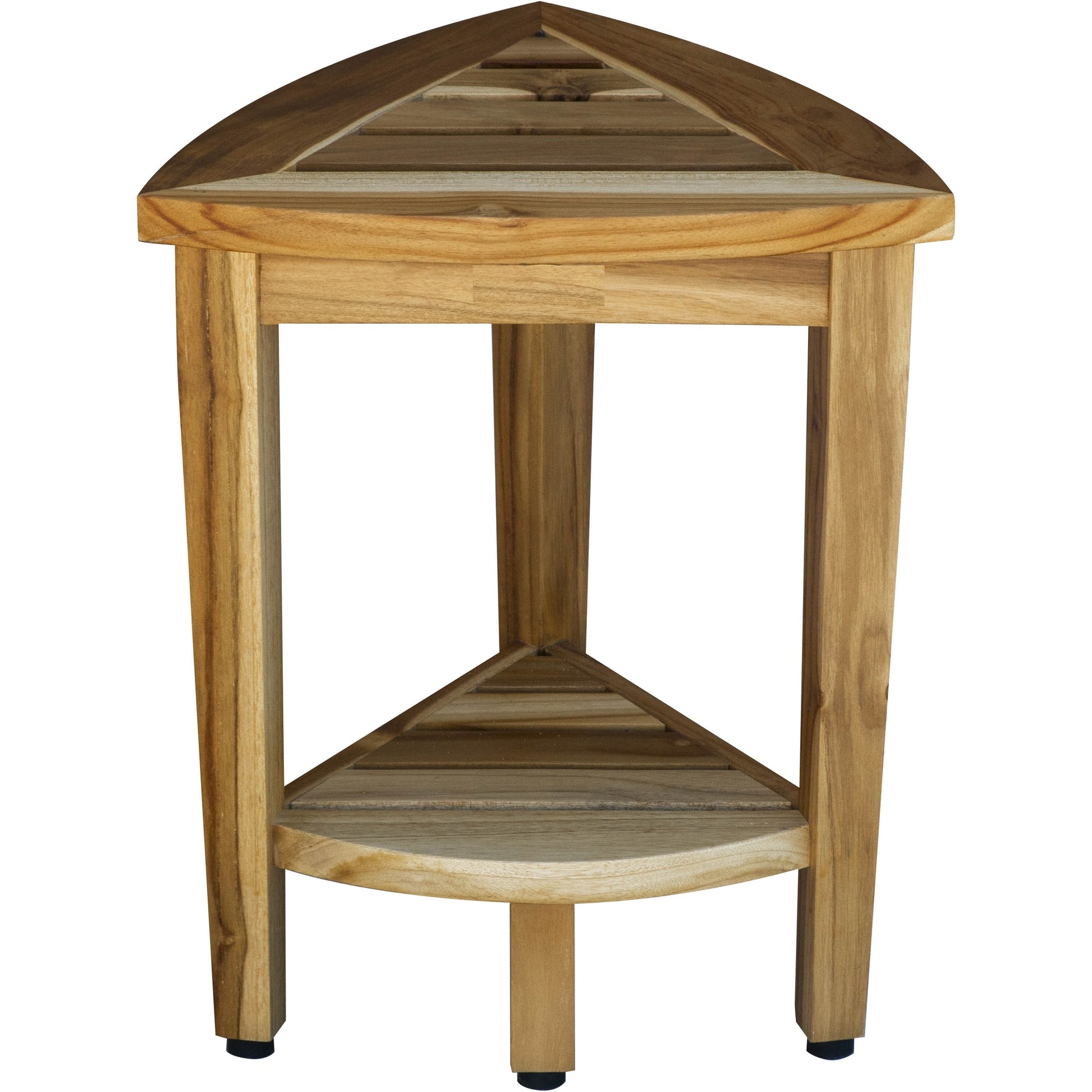 Compact Teak Corner Shower Or Outdoor Bench With Shelf In Natural Finish-0