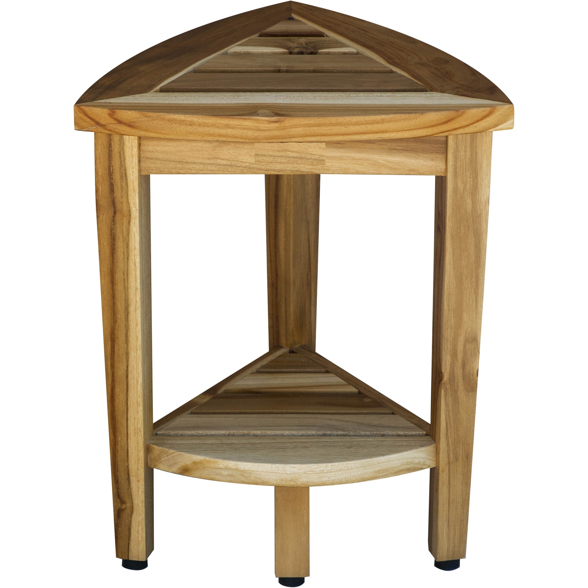 Compact Teak Corner Shower Or Outdoor Bench With Shelf In Natural Finish-0