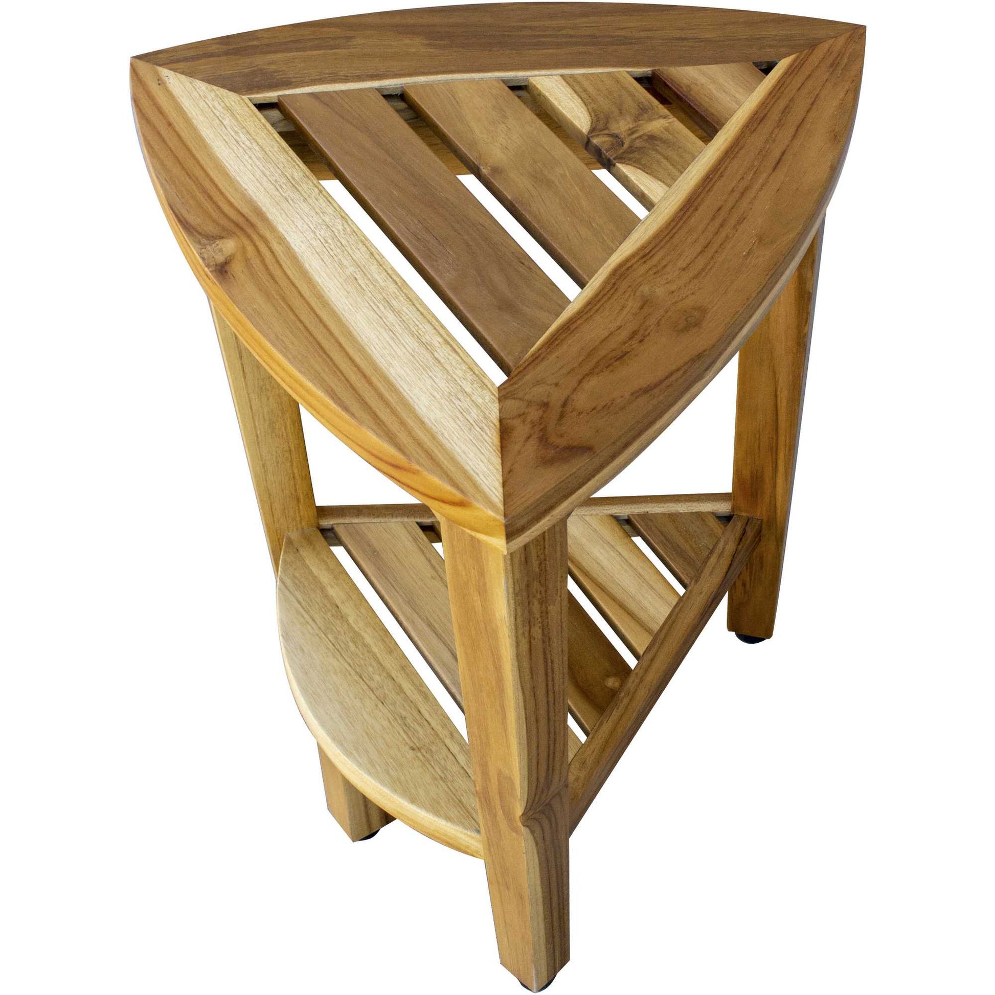 Compact Teak Corner Shower Or Outdoor Bench With Shelf In Natural Finish-2