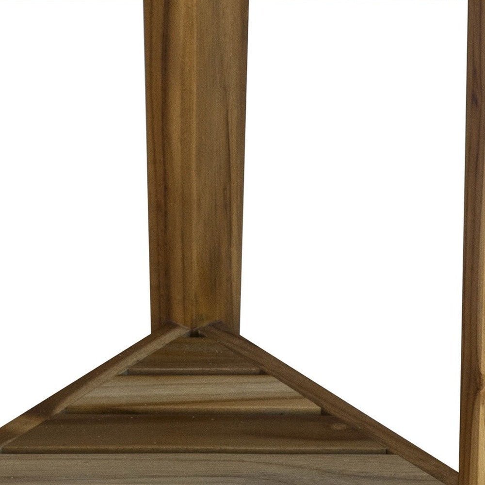 Compact Teak Corner Shower Or Outdoor Bench With Shelf In Natural Finish-6