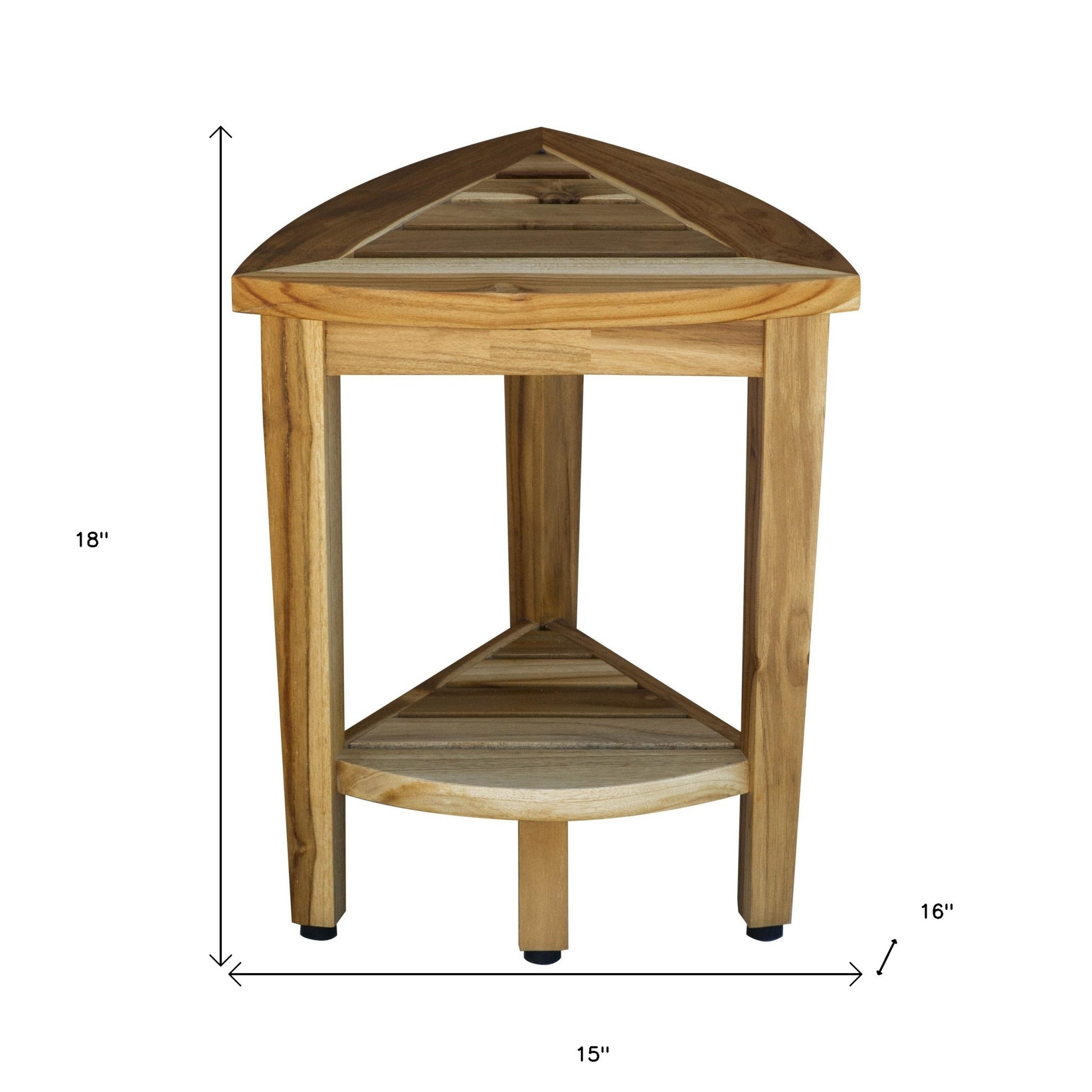 Compact Teak Corner Shower Or Outdoor Bench With Shelf In Natural Finish-7