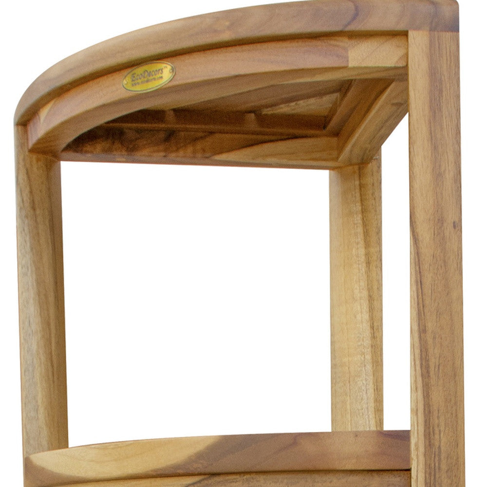 38" Natural Solid Teak Wood Freestanding Corner Shelving Unit-6