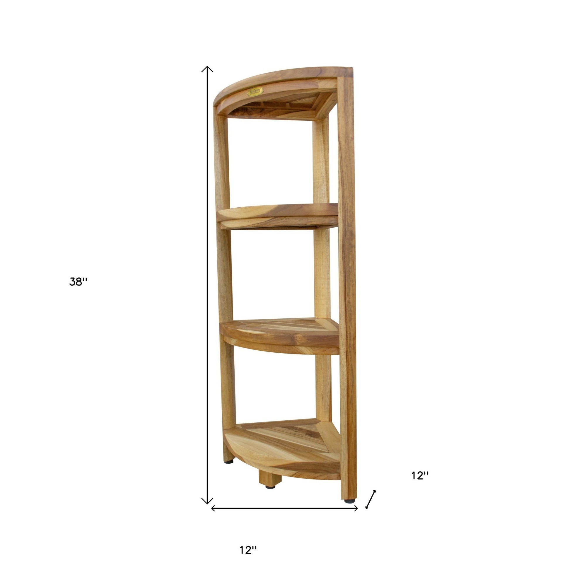 38" Natural Solid Teak Wood Freestanding Corner Shelving Unit-7