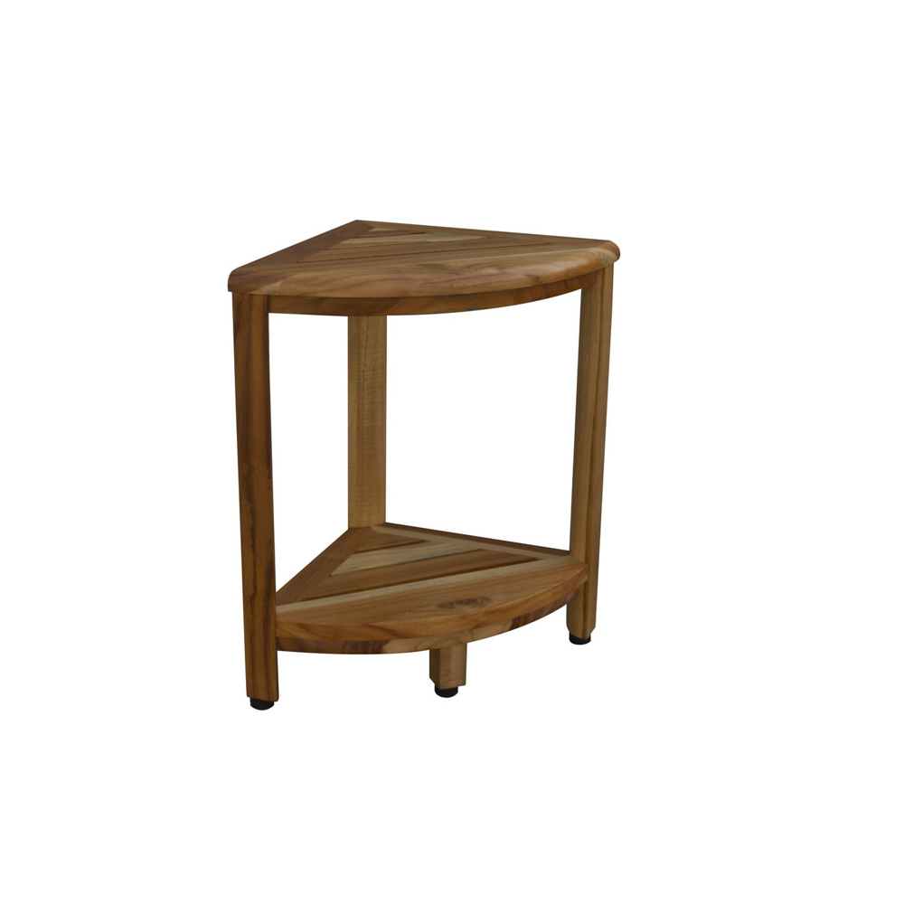 17" Brown Teak Corner Shower Bench With Shelf-1