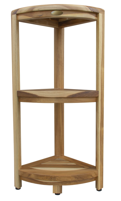 33" Natural Teak Corner Shower Bench With Shelf-1