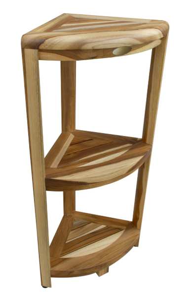 33" Natural Teak Corner Shower Bench With Shelf-2