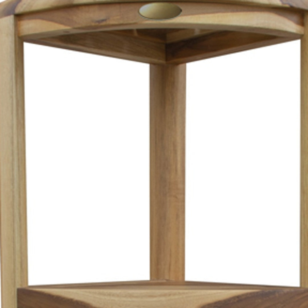 33" Natural Teak Corner Shower Bench With Shelf-8