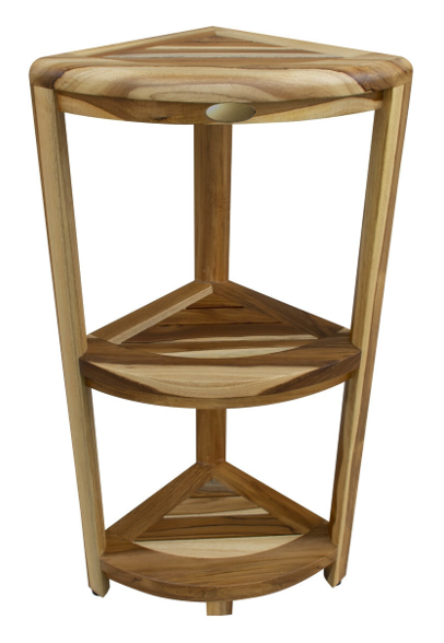 33" Natural Teak Corner Shower Bench With Shelf-6