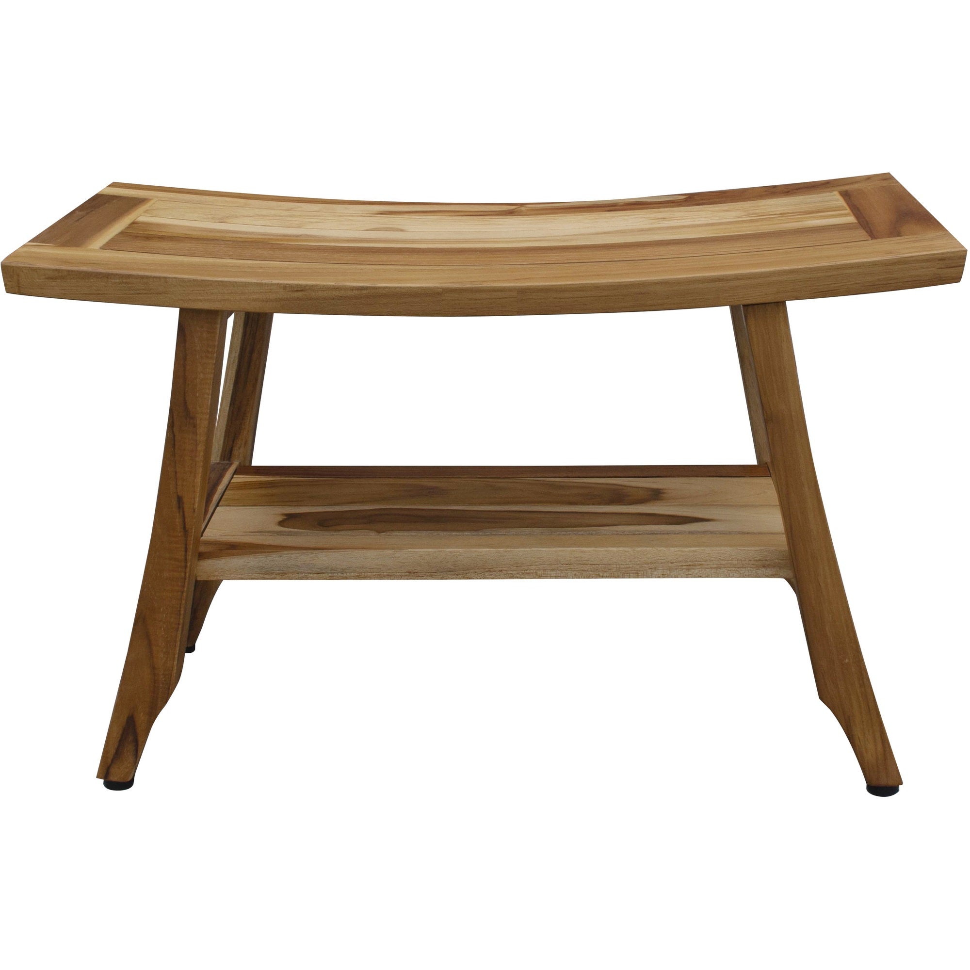 28" Natural Solid Teak Rectangular Shower Bench With Shelf-1