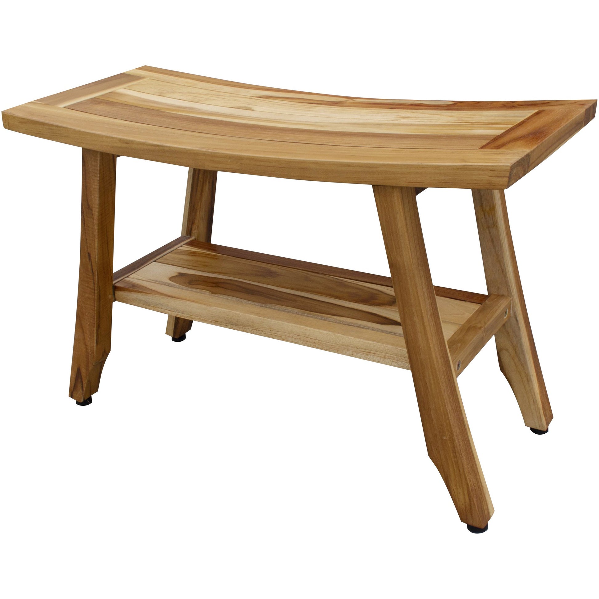 28" Natural Solid Teak Rectangular Shower Bench With Shelf-2