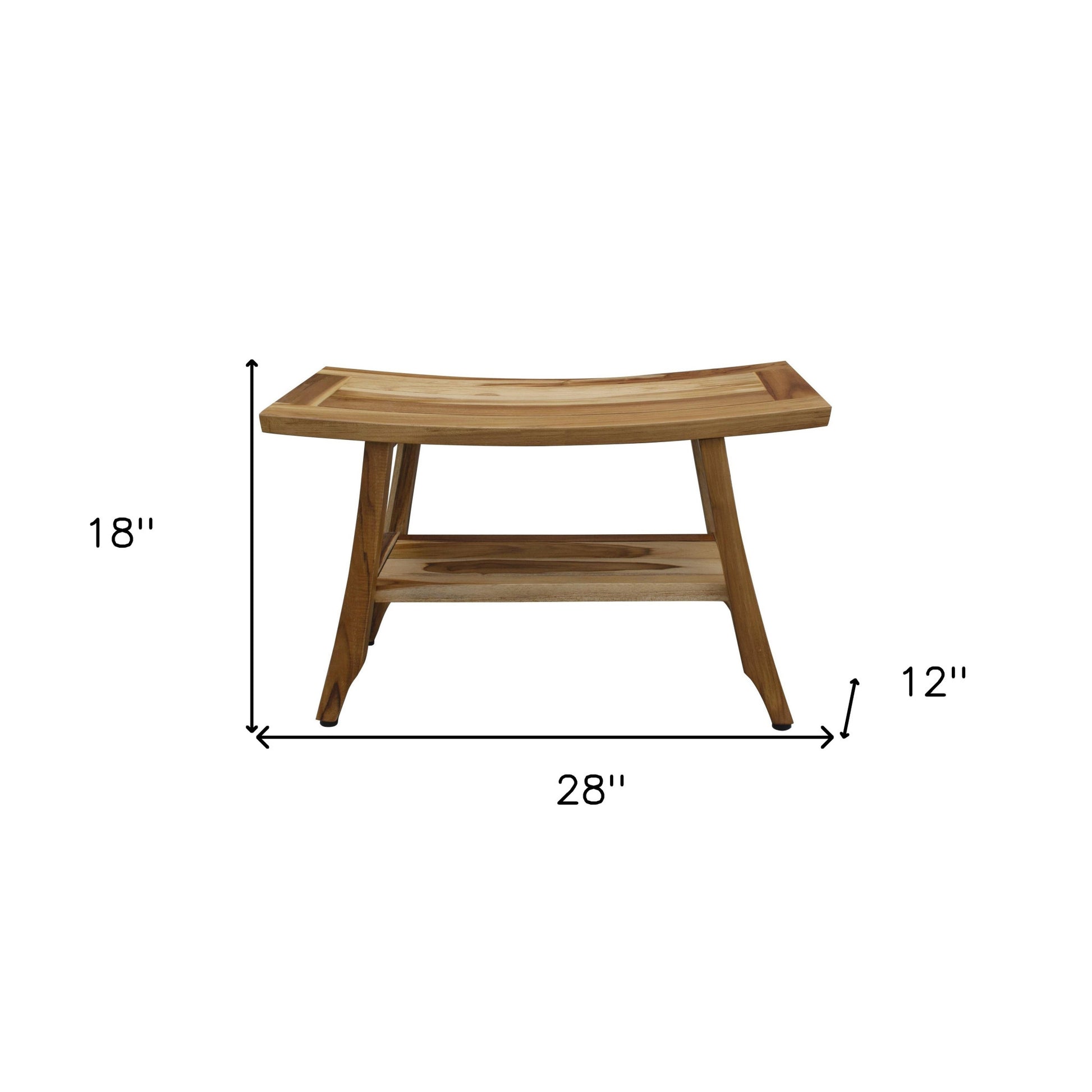 28" Natural Solid Teak Rectangular Shower Bench With Shelf-5