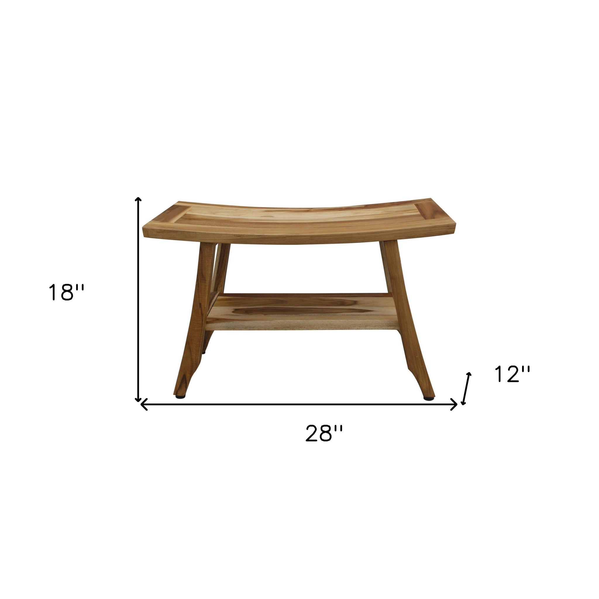 28" Natural Solid Teak Rectangular Shower Bench With Shelf-5