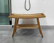 28" Natural Solid Teak Rectangular Shower Bench With Shelf-0