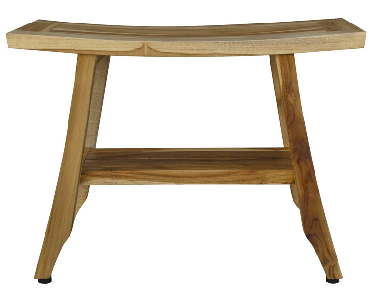 18" X 24" Natural Teak Rectangular Shower Bench With Shelf-3