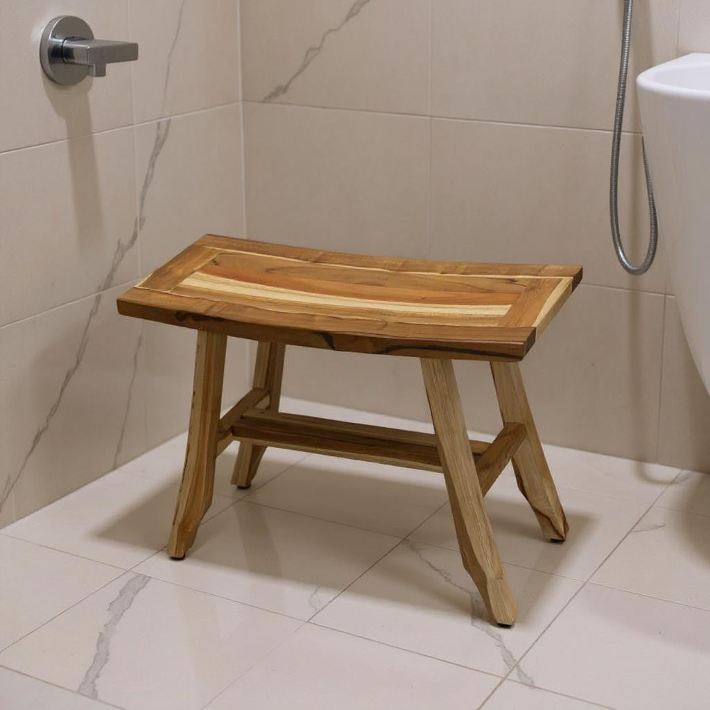 24" Brown Teak Rectangular Shower Bench-0