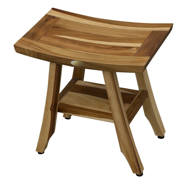 Compact Rectangular Teak Shower Outdoor Bench With Shelf In Natural Finish-0