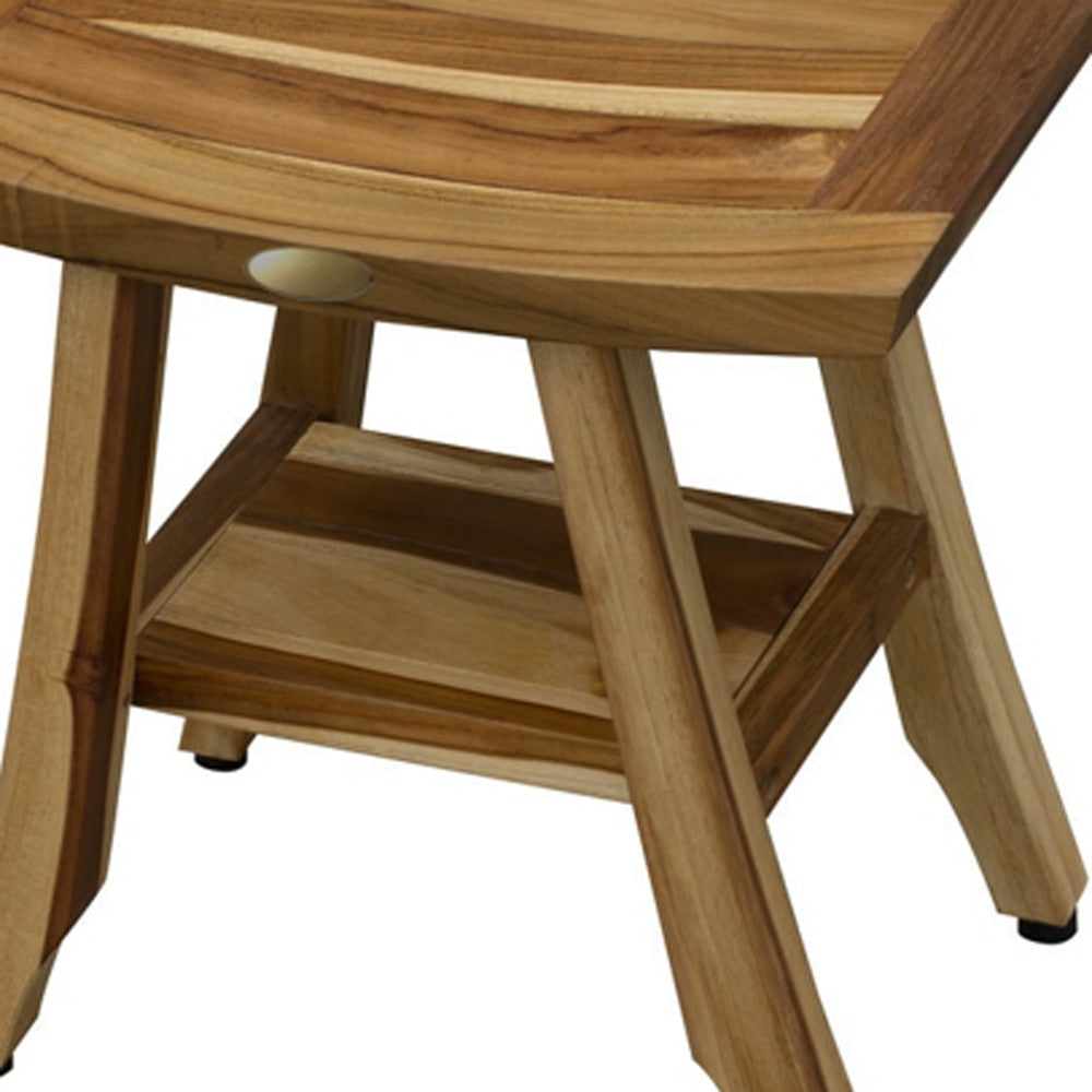 Compact Rectangular Teak Shower Outdoor Bench With Shelf In Natural Finish-4