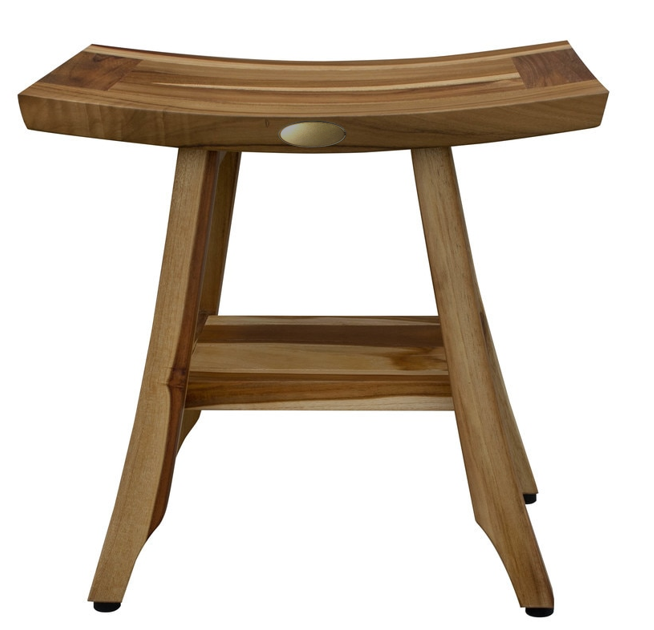 Compact Rectangular Teak Shower Outdoor Bench With Shelf In Natural Finish-2