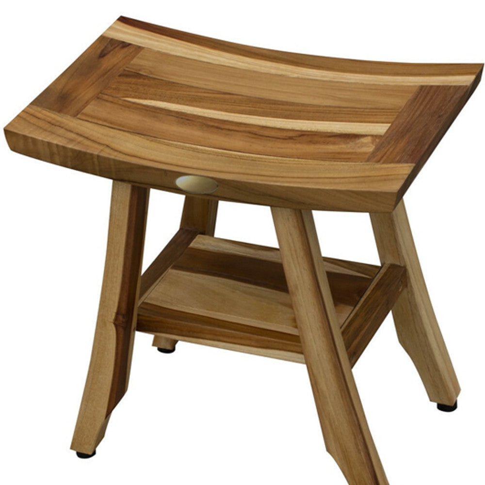 Compact Rectangular Teak Shower Outdoor Bench With Shelf In Natural Finish-5