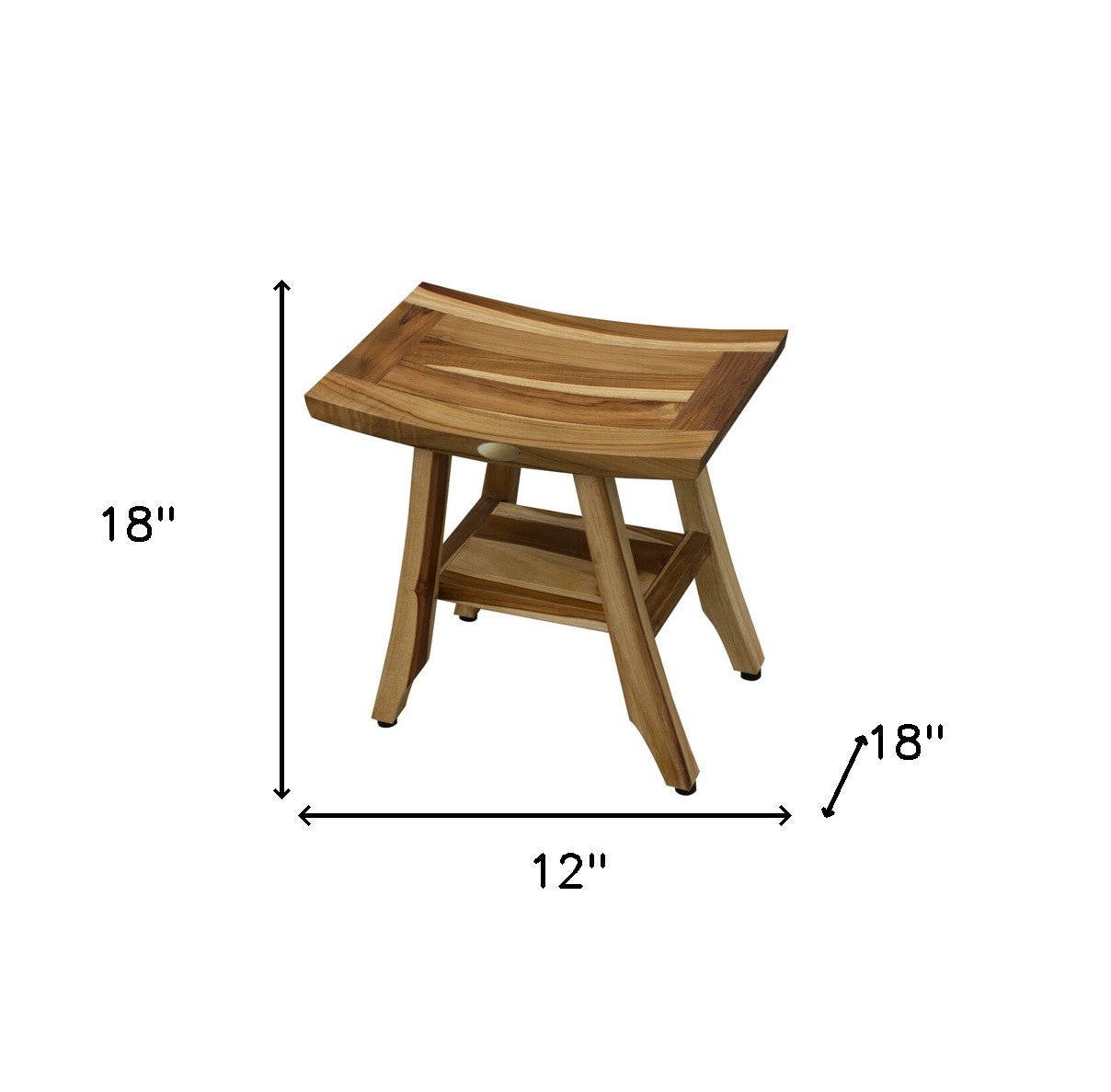 Compact Rectangular Teak Shower Outdoor Bench With Shelf In Natural Finish-7