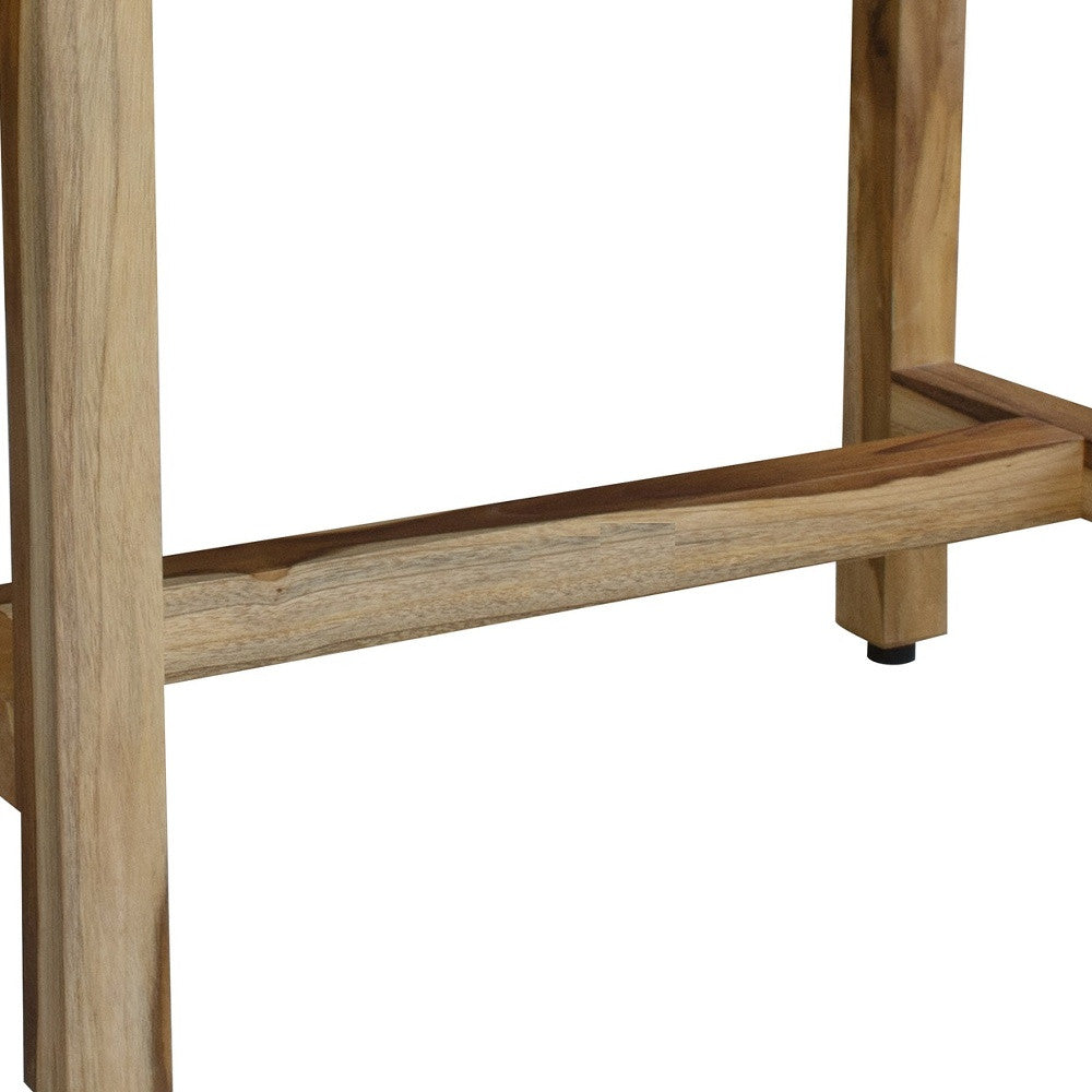 Compact Rectangular Teak Shower  Outdoor Bench With Shelf In Natural Finish-4