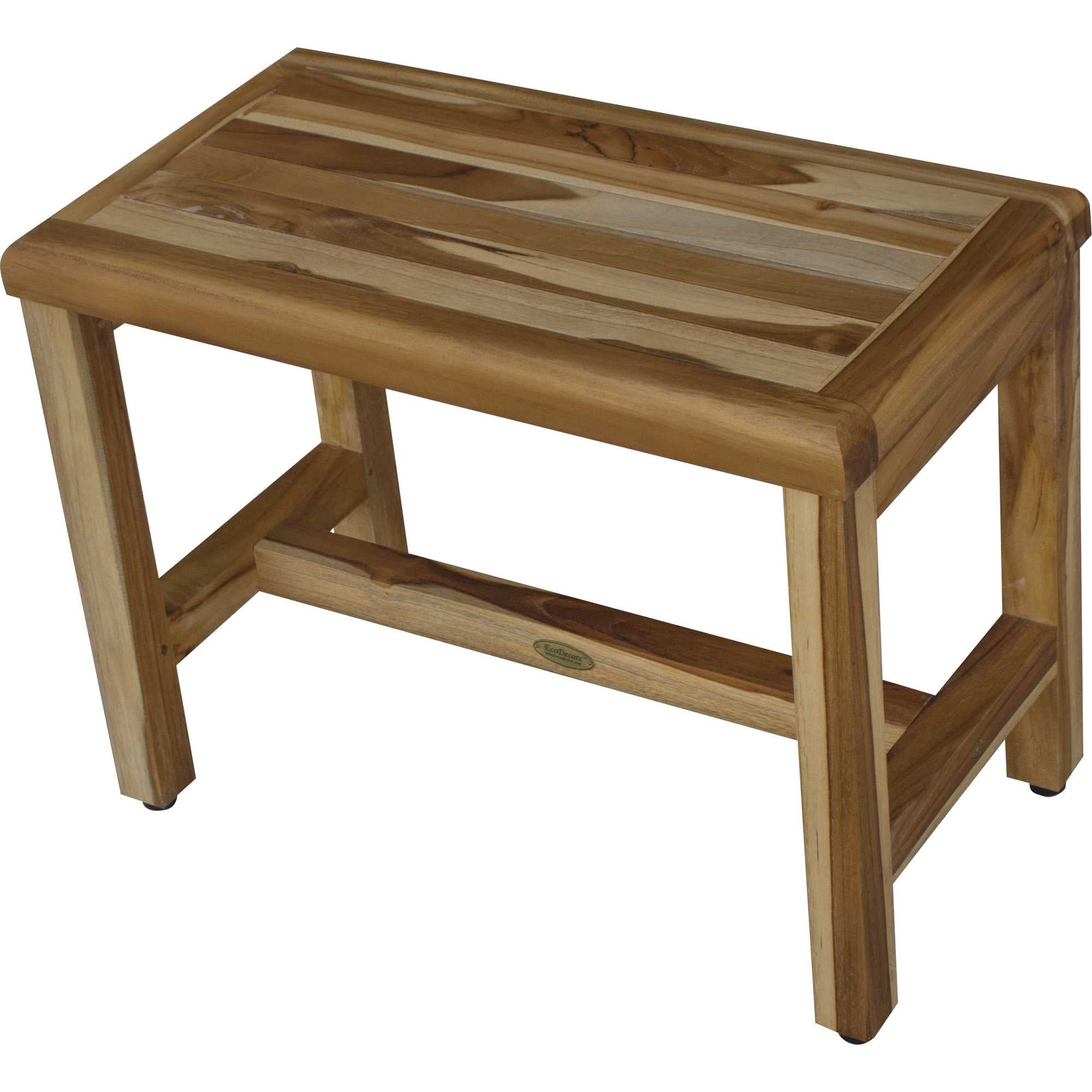 Compact Rectangular Teak Shower  Outdoor Bench With Shelf In Natural Finish-3