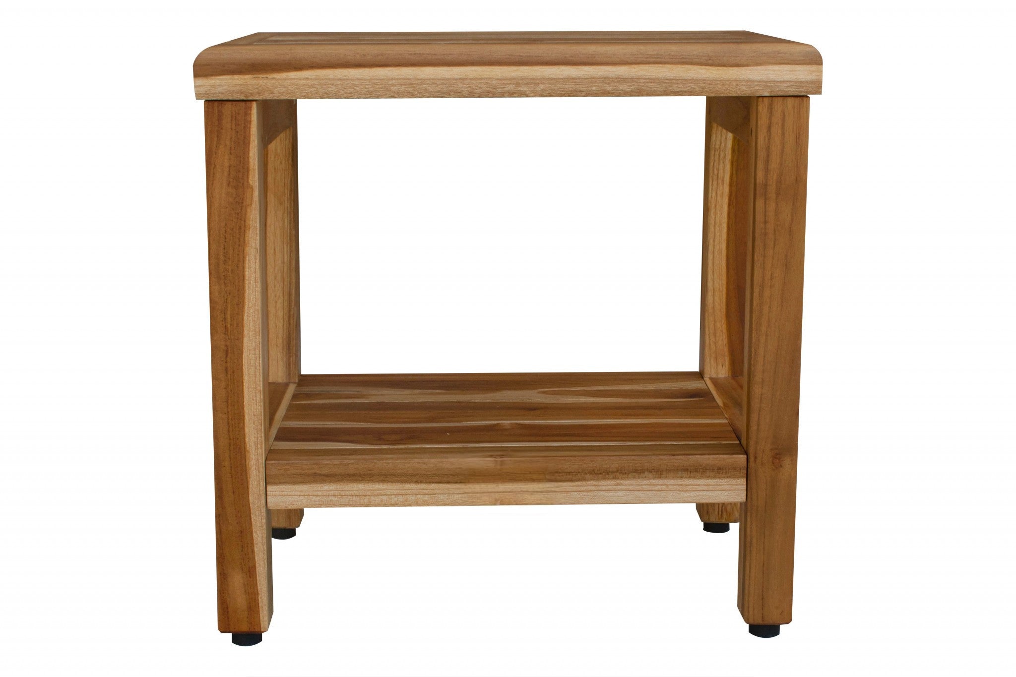 18" Contemporary Teak Shower Stool Or Bench With Shelf In Natural Finish-1