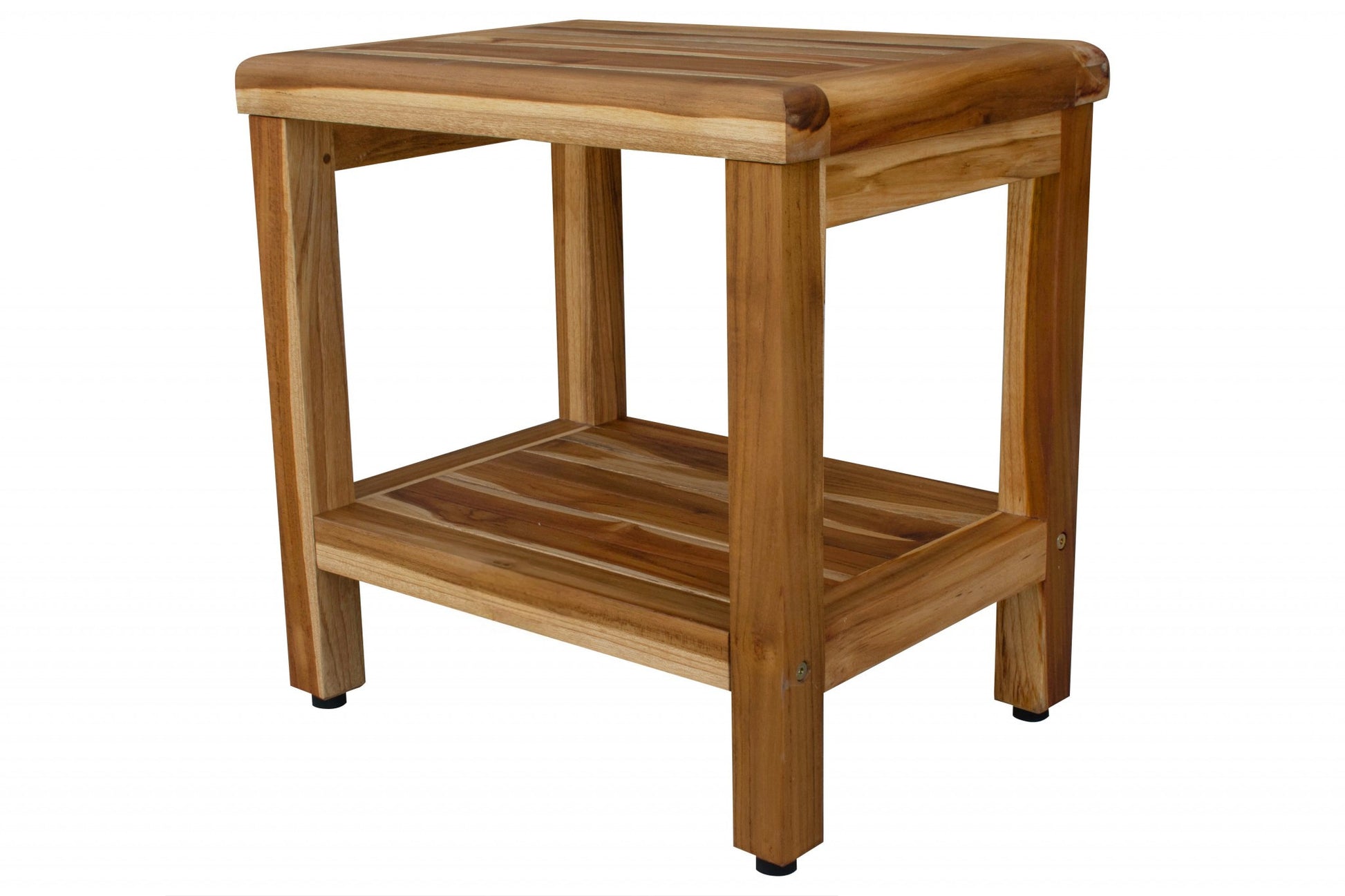 18" Contemporary Teak Shower Stool Or Bench With Shelf In Natural Finish-2