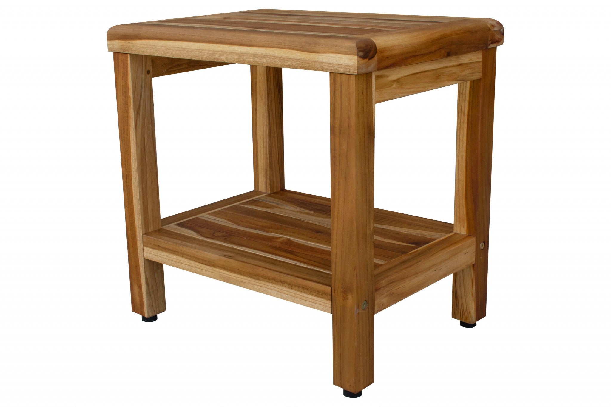 18" Contemporary Teak Shower Stool Or Bench With Shelf In Natural Finish-2