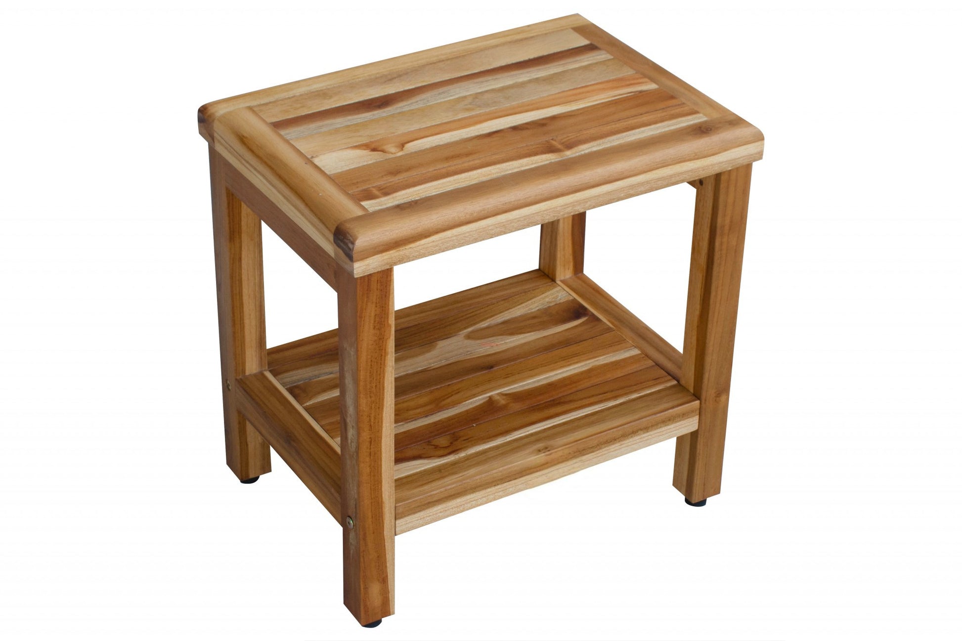 18" Contemporary Teak Shower Stool Or Bench With Shelf In Natural Finish-3