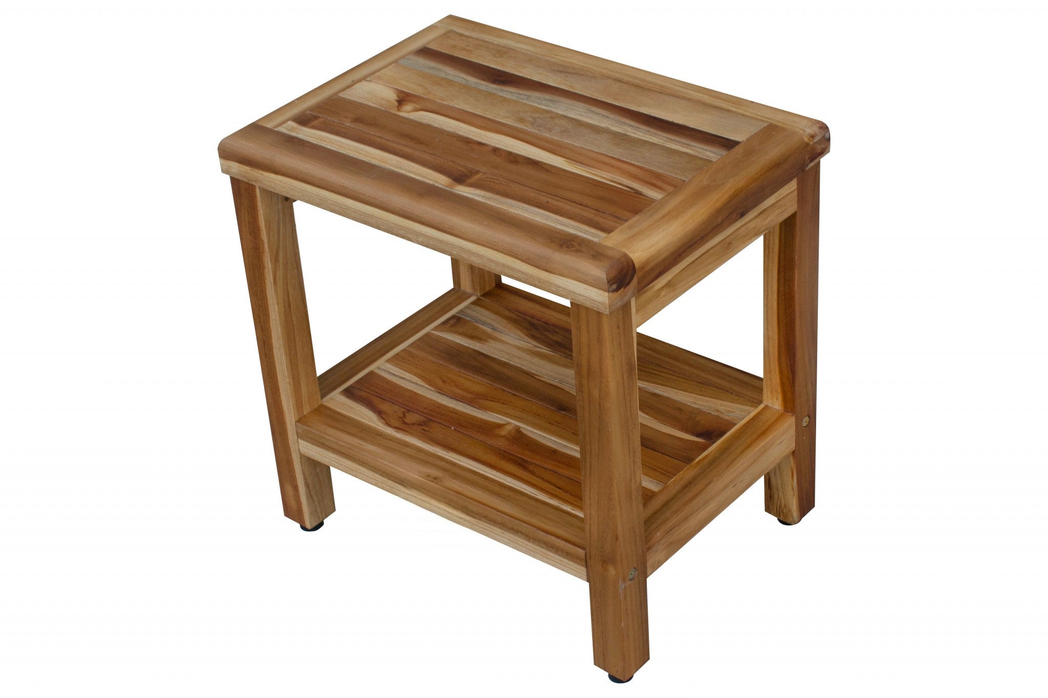 18" Contemporary Teak Shower Stool Or Bench With Shelf In Natural Finish-4
