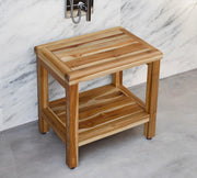 18" Contemporary Teak Shower Stool Or Bench With Shelf In Natural Finish-0