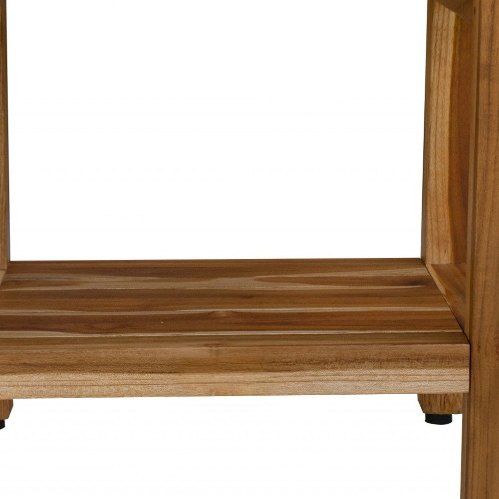 18" Contemporary Teak Shower Stool Or Bench With Shelf In Natural Finish-5