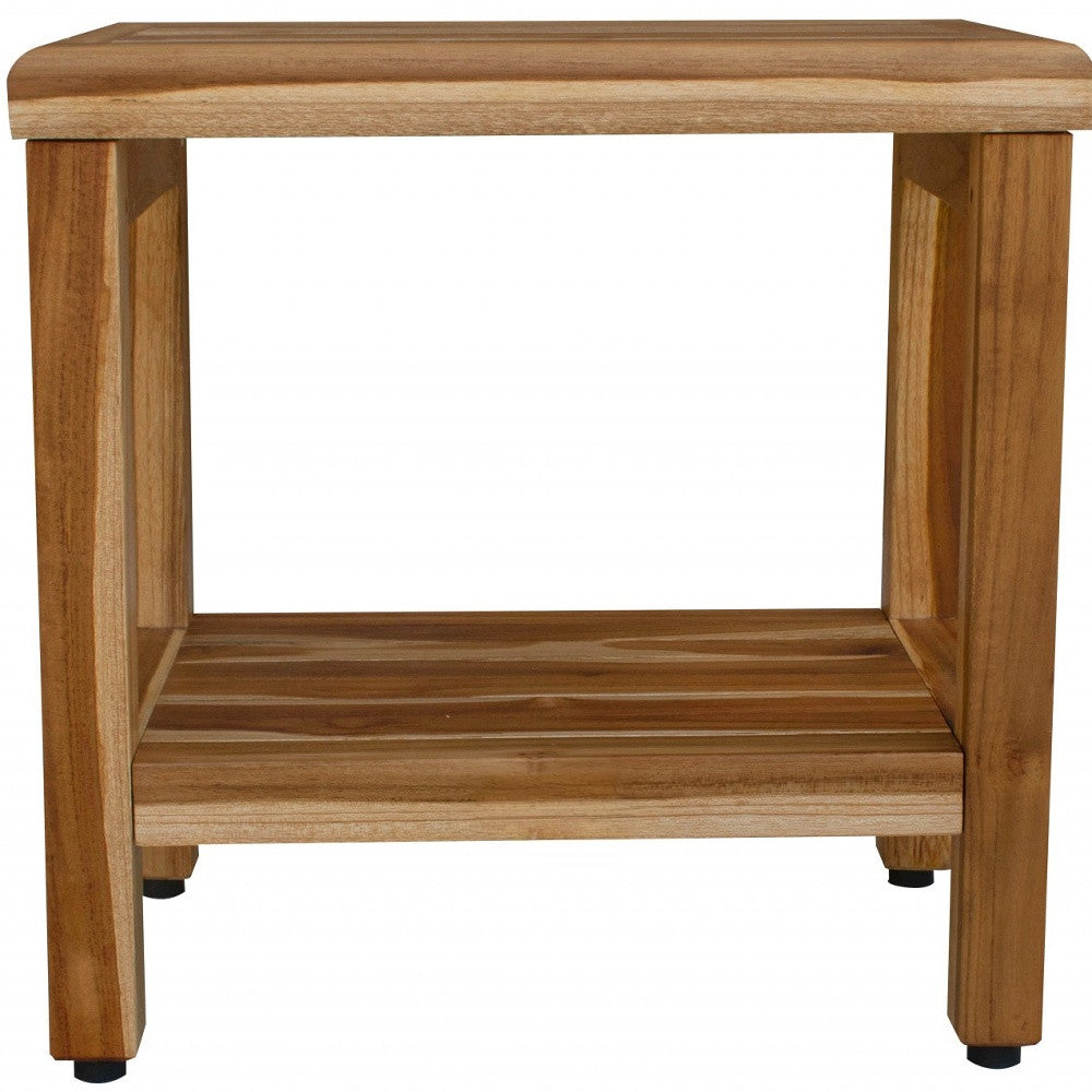 18" Contemporary Teak Shower Stool Or Bench With Shelf In Natural Finish-6