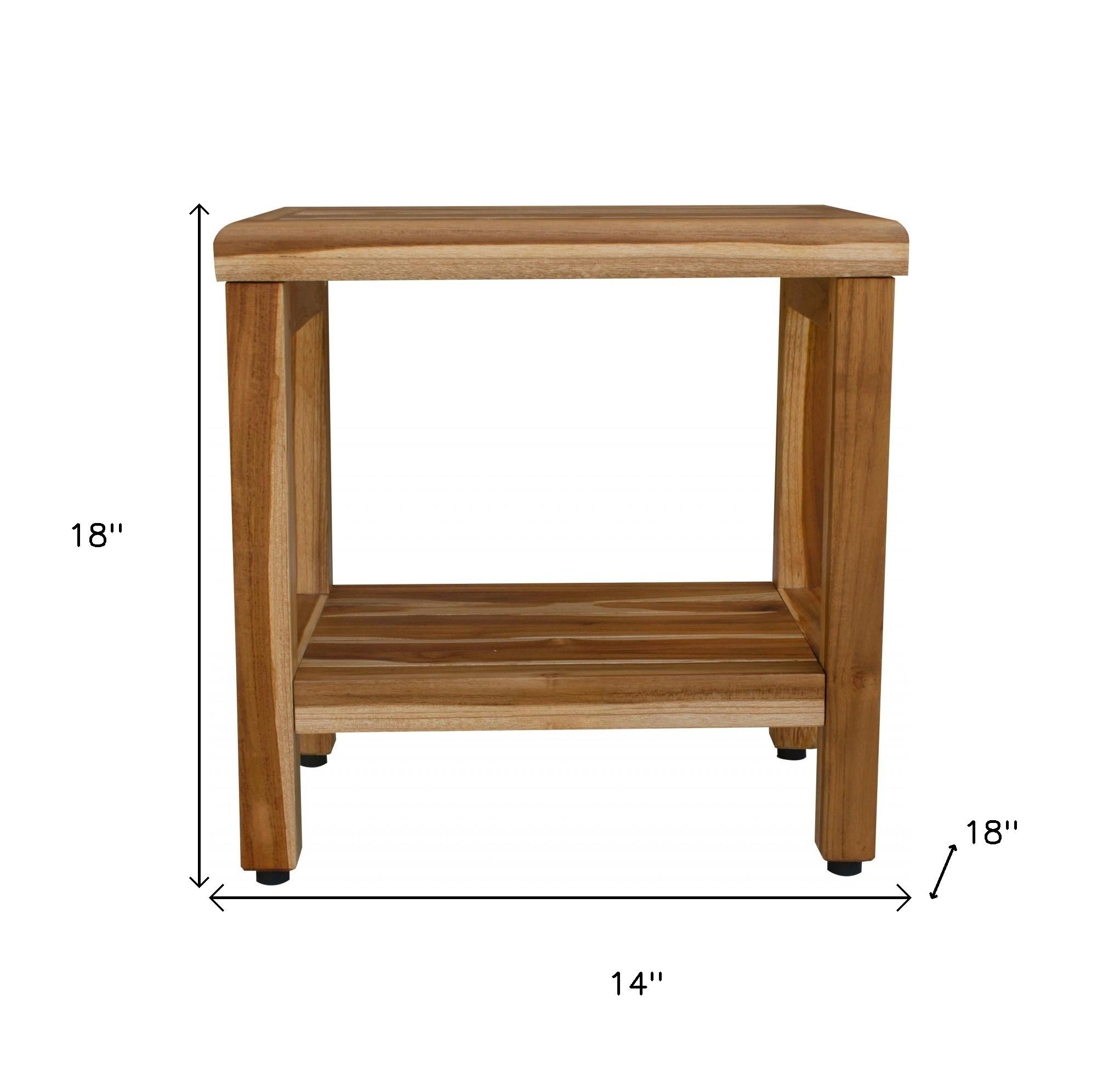 18" Contemporary Teak Shower Stool Or Bench With Shelf In Natural Finish-7