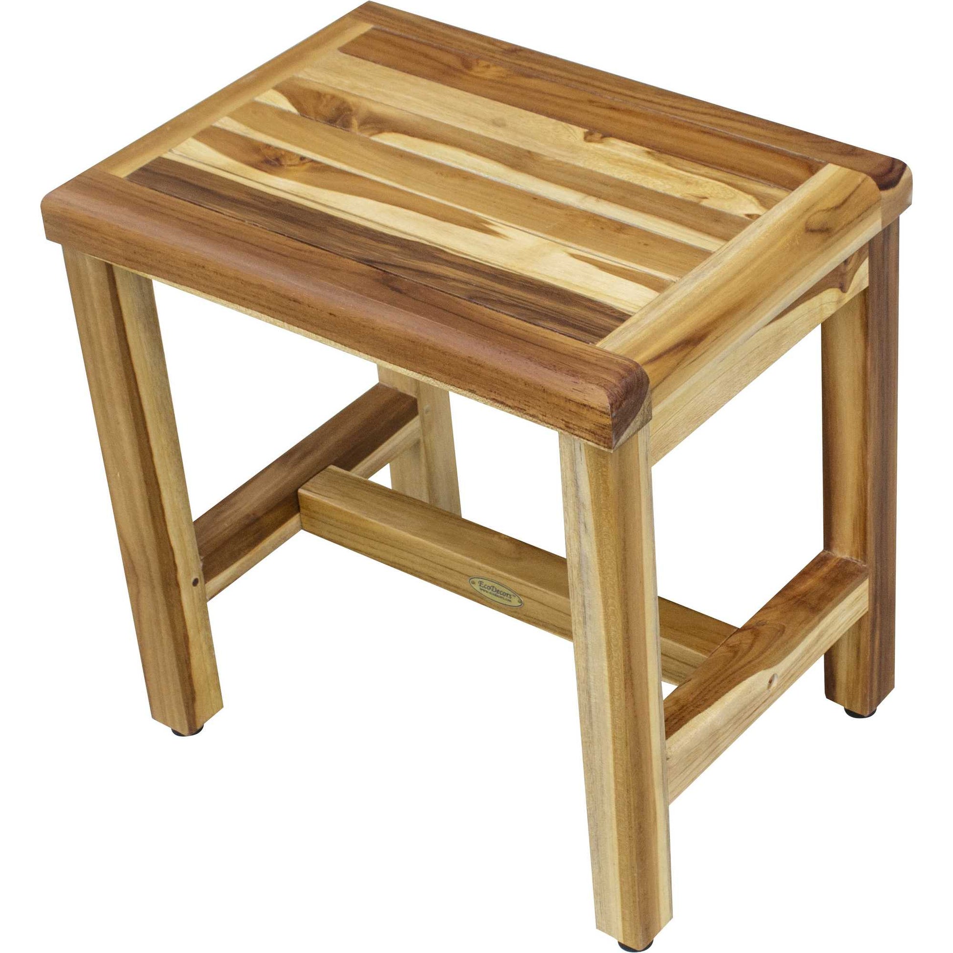 Compact Rectangular Teak Shower Or Outdoor Bench In Natural Finish-1