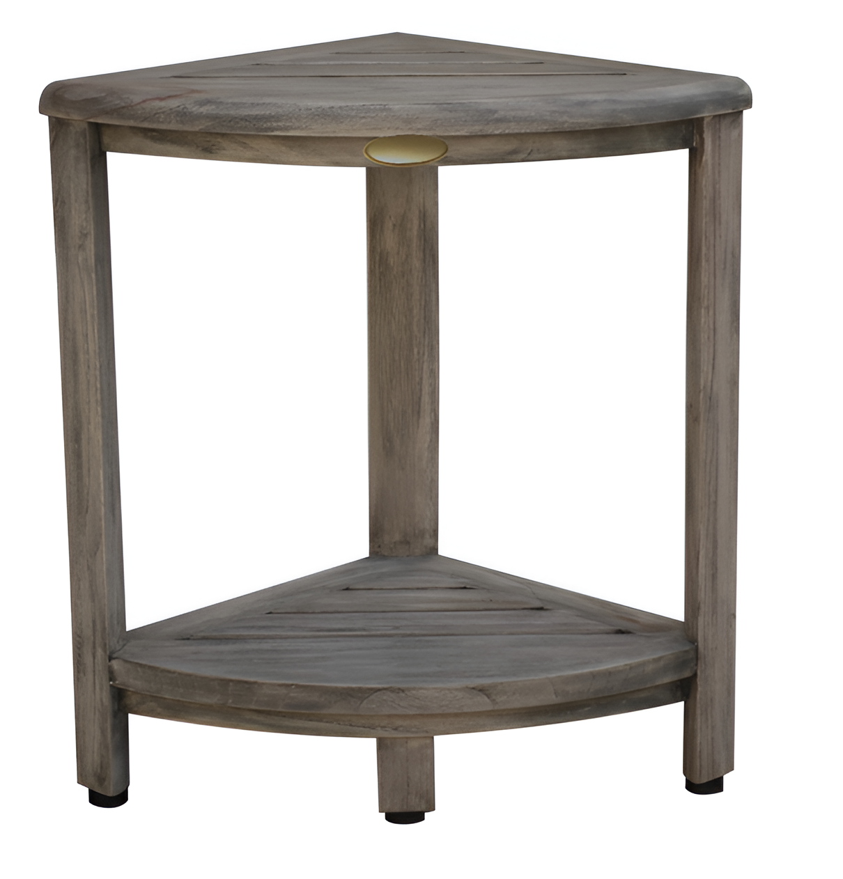 17" Gray Teak Corner Shower Bench With Shelf-2