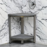 17" Gray Teak Corner Shower Bench With Shelf-0