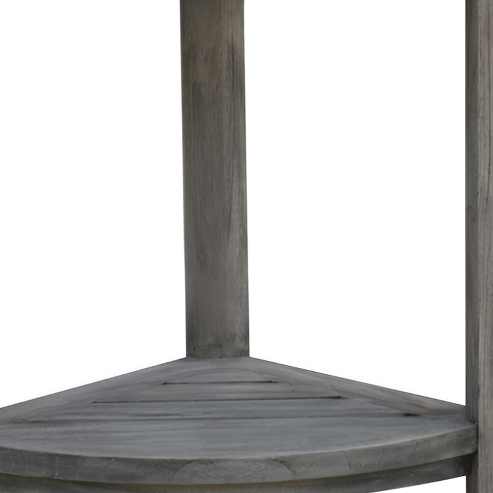 17" Gray Teak Corner Shower Bench With Shelf-4