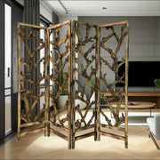 84" Brown Solid WoodFolding Four Panel Screen Room Divider-Room Dividers-DECOROLALA