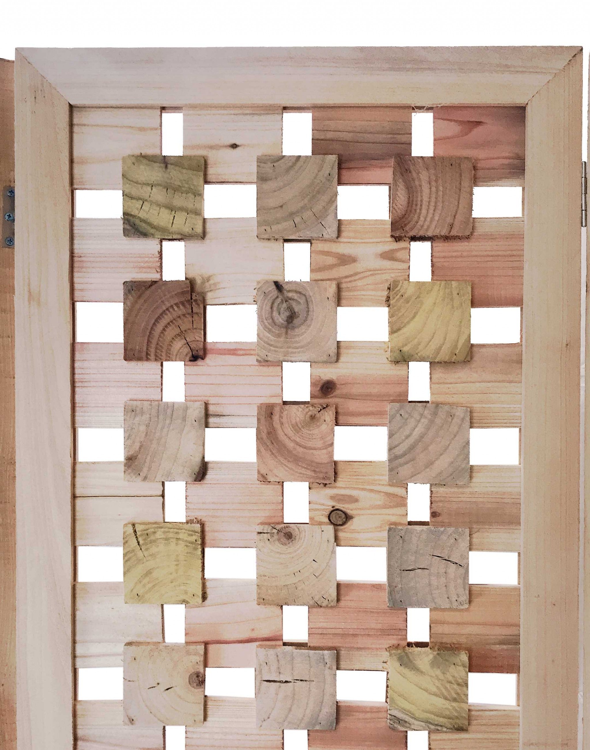 3 Panel Pink Room Divider With Cut Square Wood Design-Room Dividers-DECOROLALA
