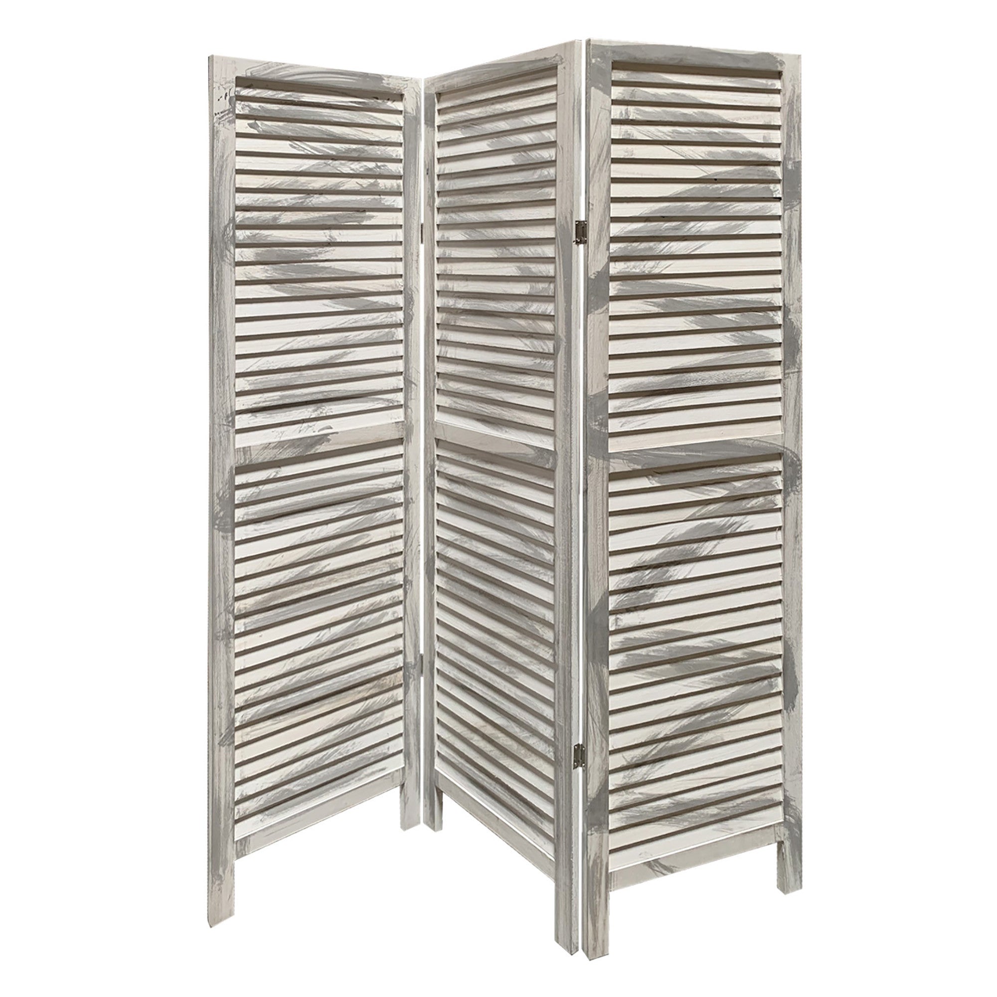 67" Gray Folding Three Panel Screen Room Divider-Room Dividers-DECOROLALA