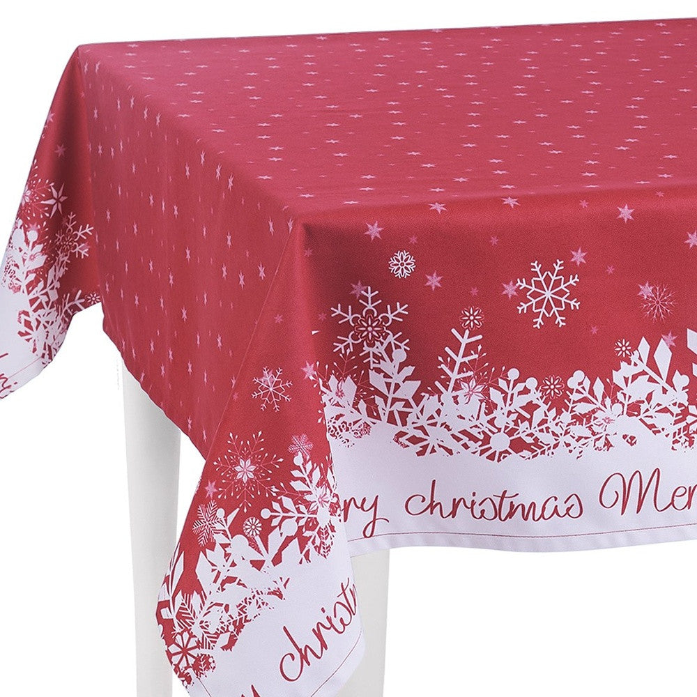 55" X 84" Red And White Polyester Tablecloth-Dining Linens-DECOROLALA