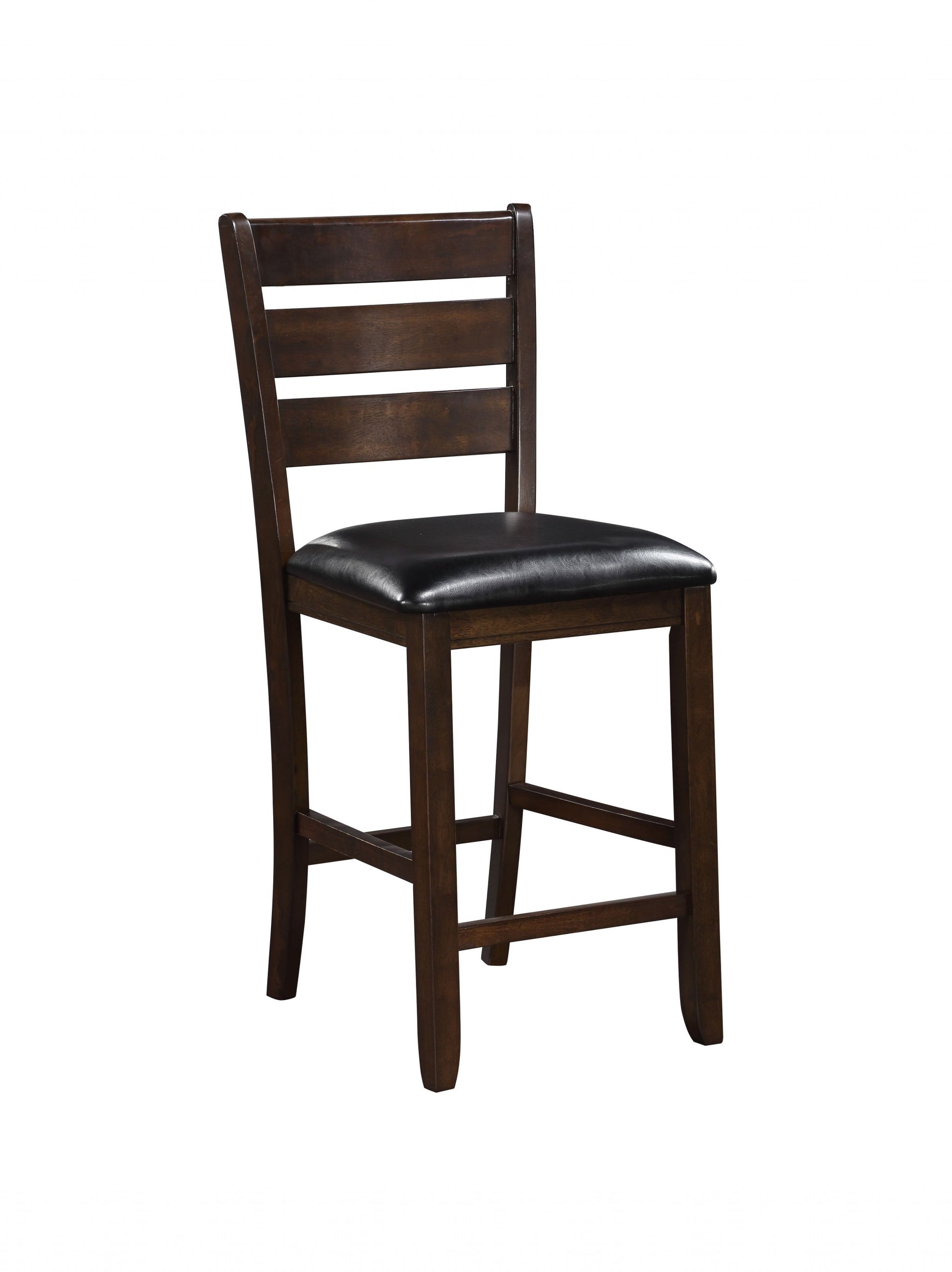 Set of Two 41" Black and Brown Faux Leather and Solid Wood Counter Height Bar Chairs-1