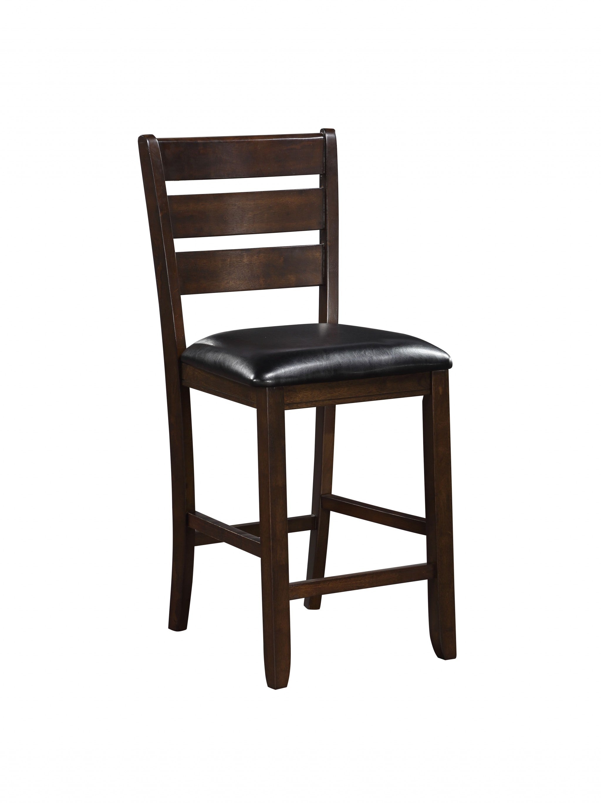Set of Two 41" Black and Brown Faux Leather and Solid Wood Counter Height Bar Chairs-1