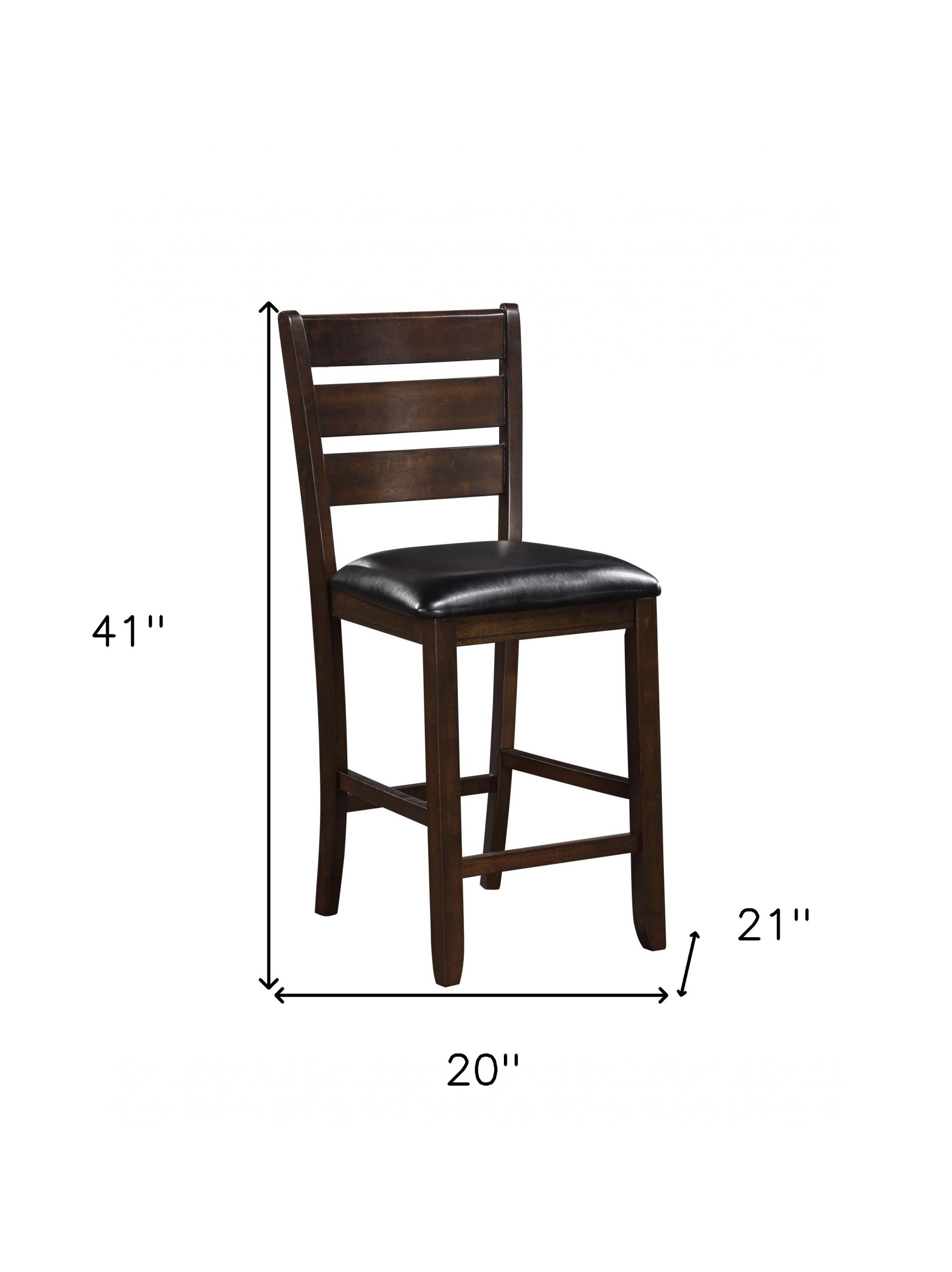 Set of Two 41" Black and Brown Faux Leather and Solid Wood Counter Height Bar Chairs-6