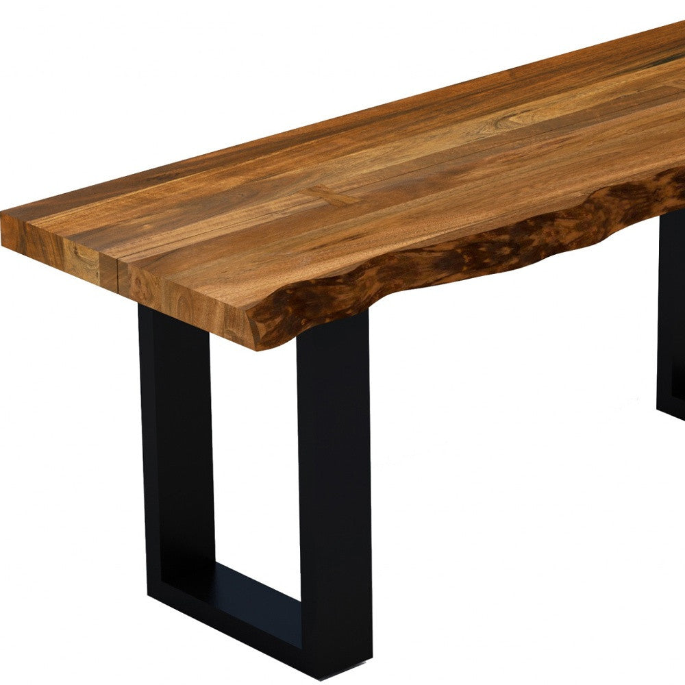 43" Brown and Black Solid Wood Dining Bench-Benches-DECOROLALA