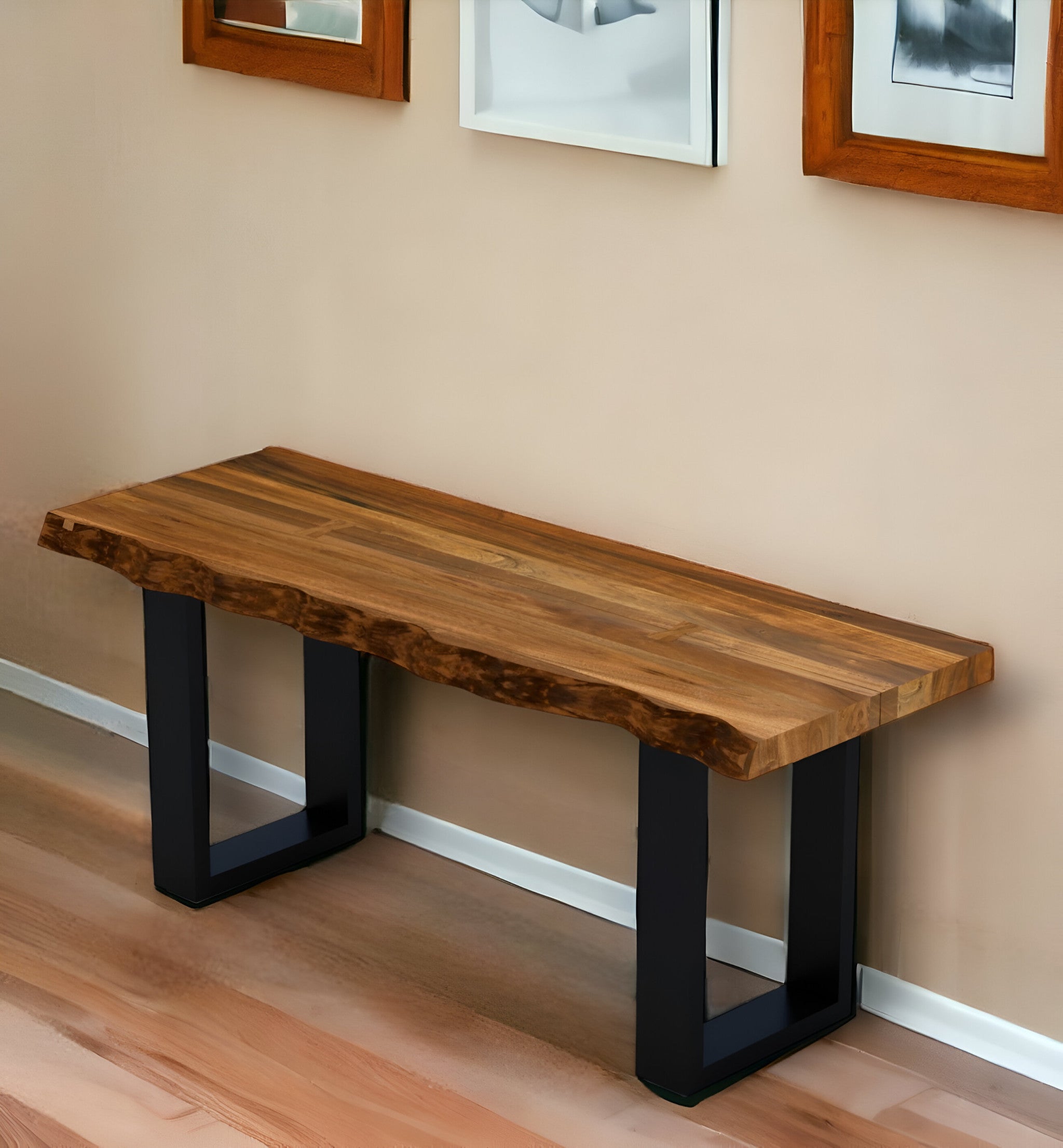 43" Brown and Black Solid Wood Dining Bench-Benches-DECOROLALA