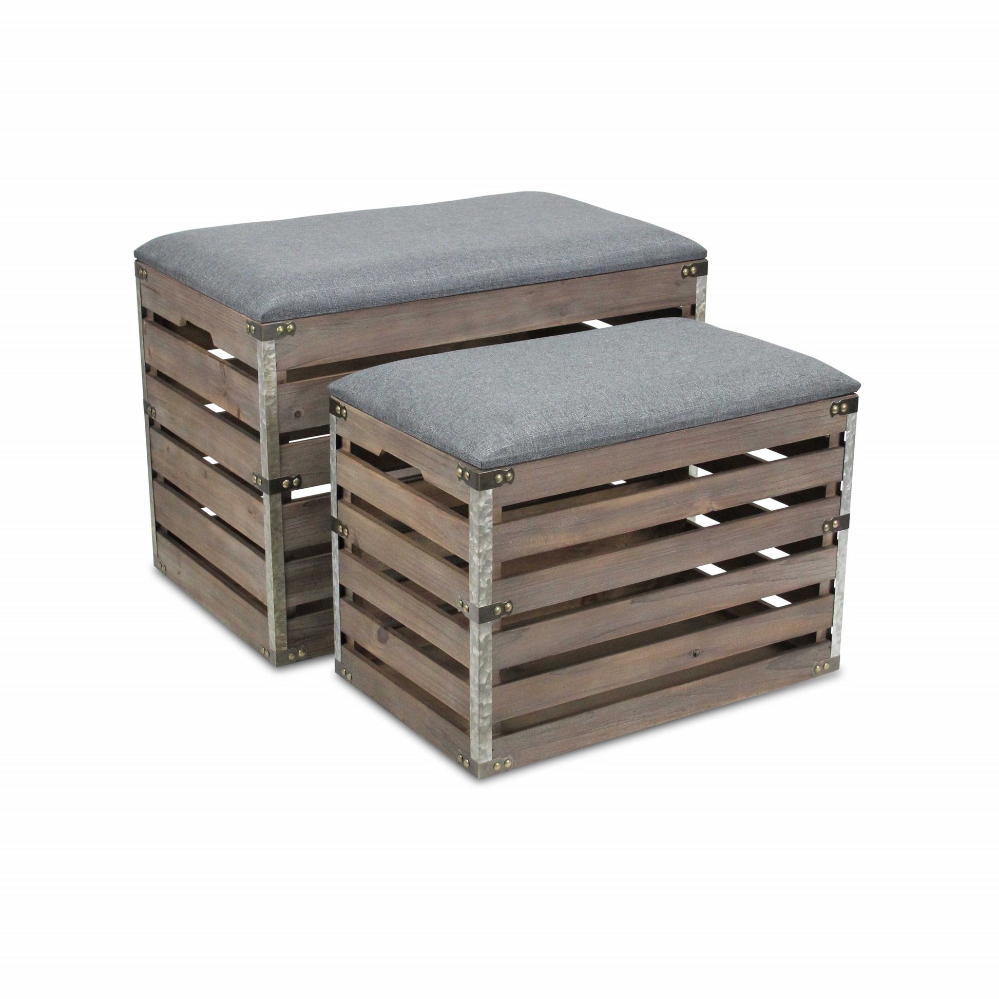 24" Gray and Brown Linen Upholstered Storage Bench with Flip Top-Benches-DECOROLALA