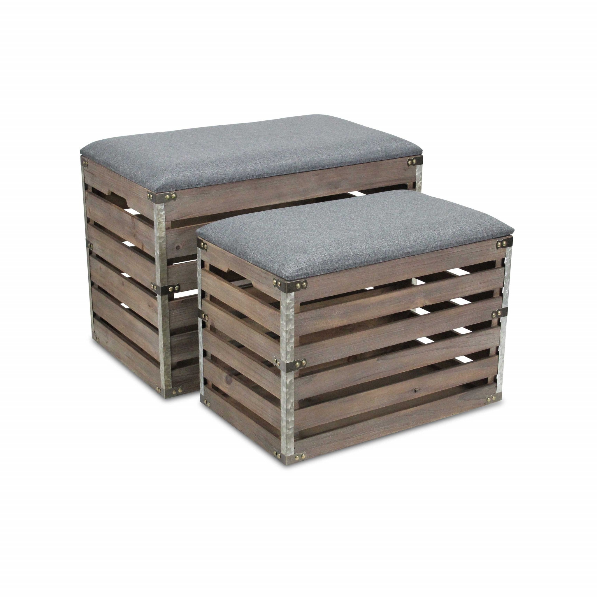 24" Gray and Brown Linen Upholstered Storage Bench with Flip Top-Benches-DECOROLALA